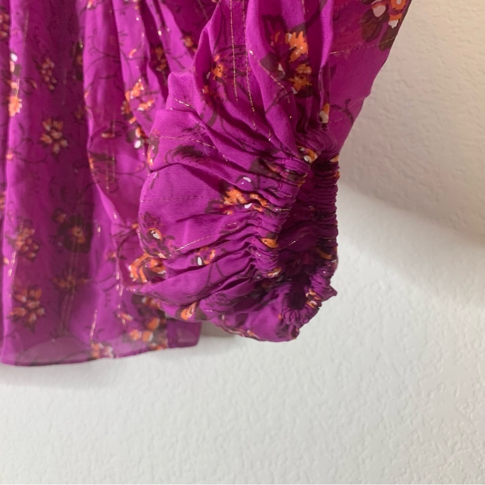 Ulla Johnson Womens purple silk floral long sleeve sheer blouse 8 - Picture 3 of 9